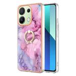 For Xiaomi Redmi Note 13 4G Global Electroplating Marble Dual-side IMD Phone Case with Ring(Pink 013)