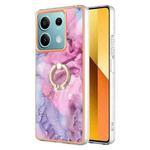 For Xiaomi Redmi Note 13 5G Global Electroplating Marble Dual-side IMD Phone Case with Ring(Pink 013)