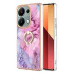 For Xiaomi Redmi Note 13 Pro 4G/Poco M6 Pro 4G Electroplating Marble Dual-side IMD Phone Case with Ring(Pink 013)