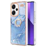 For Xiaomi Redmi Note 13 Pro+ 5G Electroplating Marble Dual-side IMD Phone Case with Ring(Blue 018)