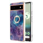 For Google Pixel 6a Electroplating Marble Dual-side IMD Phone Case with Ring(Purple 016)