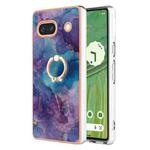 For Google Pixel 7a Electroplating Marble Dual-side IMD Phone Case with Ring(Purple 016)