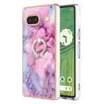For Google Pixel 7a Electroplating Marble Dual-side IMD Phone Case with Ring(Pink 013)