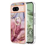 For Google Pixel 8a Electroplating Marble Dual-side IMD Phone Case with Ring(Rose Red 014)