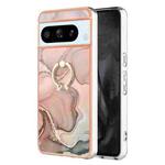 For Google Pixel 8 Pro Electroplating Marble Dual-side IMD Phone Case with Ring(Rose Gold 015)