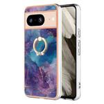 For Google Pixel 8 Electroplating Marble Dual-side IMD Phone Case with Ring(Purple 016)