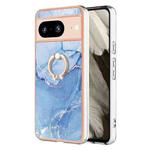 For Google Pixel 8 Electroplating Marble Dual-side IMD Phone Case with Ring(Blue 018)