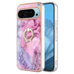 For Google Pixel 9 Electroplating Marble Dual-side IMD Phone Case with Ring(Pink 013)