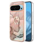 For Google Pixel 9 Electroplating Marble Dual-side IMD Phone Case with Ring(Rose Gold 015)