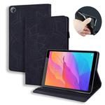 For Huawei MatePad T8 Calf Pattern Double Folding Design Embossed Leather Case with  Holder & Card Slots & Pen Slot &   Elastic Band(Black)