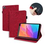 For Huawei MatePad T8 Calf Pattern Double Folding Design Embossed Leather Case with  Holder & Card Slots & Pen Slot &   Elastic Band(Red)