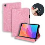 For Huawei MatePad T8 Calf Pattern Double Folding Design Embossed Leather Case with  Holder & Card Slots & Pen Slot &   Elastic Band(Pink)