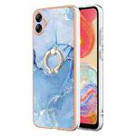 For Samsung Galaxy A04e Electroplating Marble Dual-side IMD Phone Case with Ring(Blue 018)