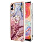 For Samsung Galaxy A04e Electroplating Marble Dual-side IMD Phone Case with Ring(Rose Red 014)