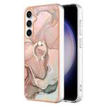 For Samsung Galaxy S23 FE 5G Electroplating Marble Dual-side IMD Phone Case with Ring(Rose Gold 015)