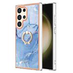 For Samsung Galaxy S24 Ultra 5G Electroplating Marble Dual-side IMD Phone Case with Ring(Blue 018)