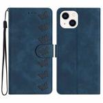 For iPhone 14 Seven Butterflies Embossed Leather Phone Case(Blue)