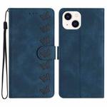 For iPhone 14 Plus Seven Butterflies Embossed Leather Phone Case(Blue)