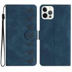 For iPhone 14 Pro Seven Butterflies Embossed Leather Phone Case(Blue)