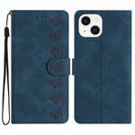 For iPhone 13 Seven Butterflies Embossed Leather Phone Case(Blue)