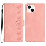 For iPhone 13 mini Seven Butterflies Embossed Leather Phone Case(Pink)