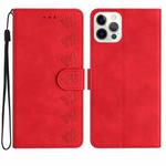 For iPhone 13 Pro Max Seven Butterflies Embossed Leather Phone Case(Red)