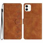 For iPhone 12 Seven Butterflies Embossed Leather Phone Case(Brown)