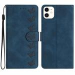For iPhone 12 Seven Butterflies Embossed Leather Phone Case(Blue)