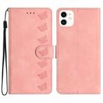 For iPhone 12 mini Seven Butterflies Embossed Leather Phone Case(Pink)