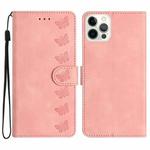 For iPhone 12 Pro Seven Butterflies Embossed Leather Phone Case(Pink)