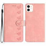 For iPhone 11 Seven Butterflies Embossed Leather Phone Case(Pink)