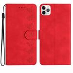 For iPhone 11 Pro Max Seven Butterflies Embossed Leather Phone Case(Red)