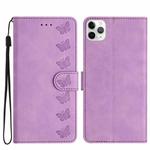 For iPhone 11 Pro Max Seven Butterflies Embossed Leather Phone Case(Purple)