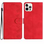 For iPhone 15 Pro Max Seven Butterflies Embossed Leather Phone Case(Red)