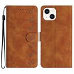 For iPhone 15 Plus Seven Butterflies Embossed Leather Phone Case(Brown)