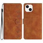 For iPhone 15 Seven Butterflies Embossed Leather Phone Case(Brown)