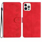 For iPhone 16 Pro Seven Butterflies Embossed Leather Phone Case(Red)