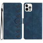 For iPhone 16 Pro Seven Butterflies Embossed Leather Phone Case(Blue)