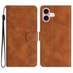 For iPhone 17 Seven Butterflies Embossed Leather Phone Case(Brown)