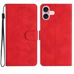 For iPhone 17 Seven Butterflies Embossed Leather Phone Case(Red)