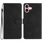 For iPhone 17 Seven Butterflies Embossed Leather Phone Case(Black)