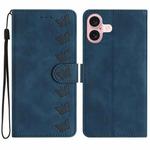 For iPhone 17 Seven Butterflies Embossed Leather Phone Case(Blue)