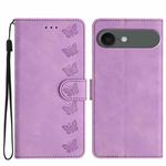 For iPhone 17 Air Seven Butterflies Embossed Leather Phone Case(Purple)