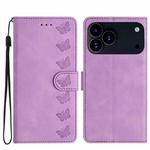 For iPhone 17 Pro Seven Butterflies Embossed Leather Phone Case(Purple)