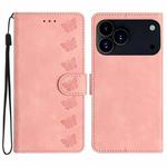 For iPhone 17 Pro Max Seven Butterflies Embossed Leather Phone Case(Pink)