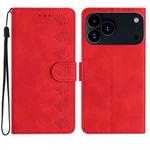 For iPhone 17 Pro Max Seven Butterflies Embossed Leather Phone Case(Red)