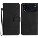 For iPhone 17 Pro Max Seven Butterflies Embossed Leather Phone Case(Black)