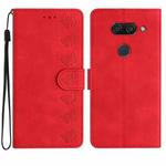For LG K50 Seven Butterflies Embossed Leather Phone Case(Red)