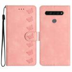 For LG K51S Seven Butterflies Embossed Leather Phone Case(Pink)