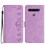 For LG K61 Seven Butterflies Embossed Leather Phone Case(Purple)